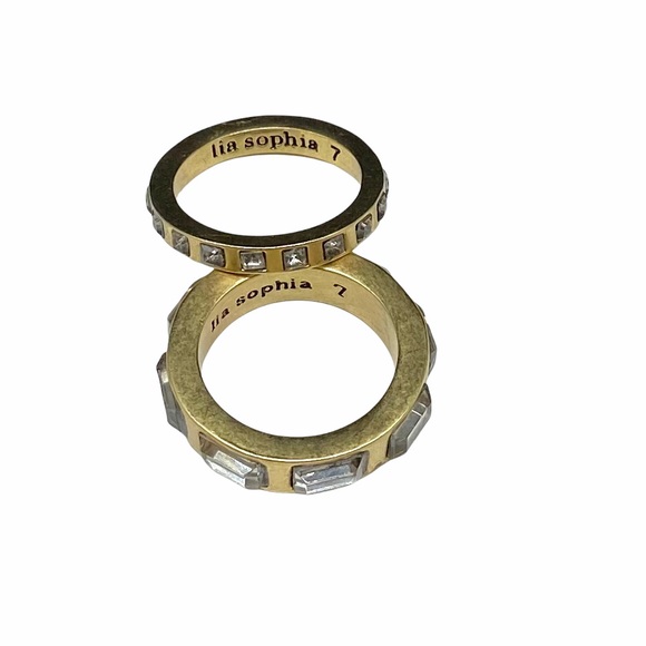 Lia Sophia Matte Gold Ring Stack Stacking Rings Set Sz 7 Clear Crystal Band - Picture 5 of 7